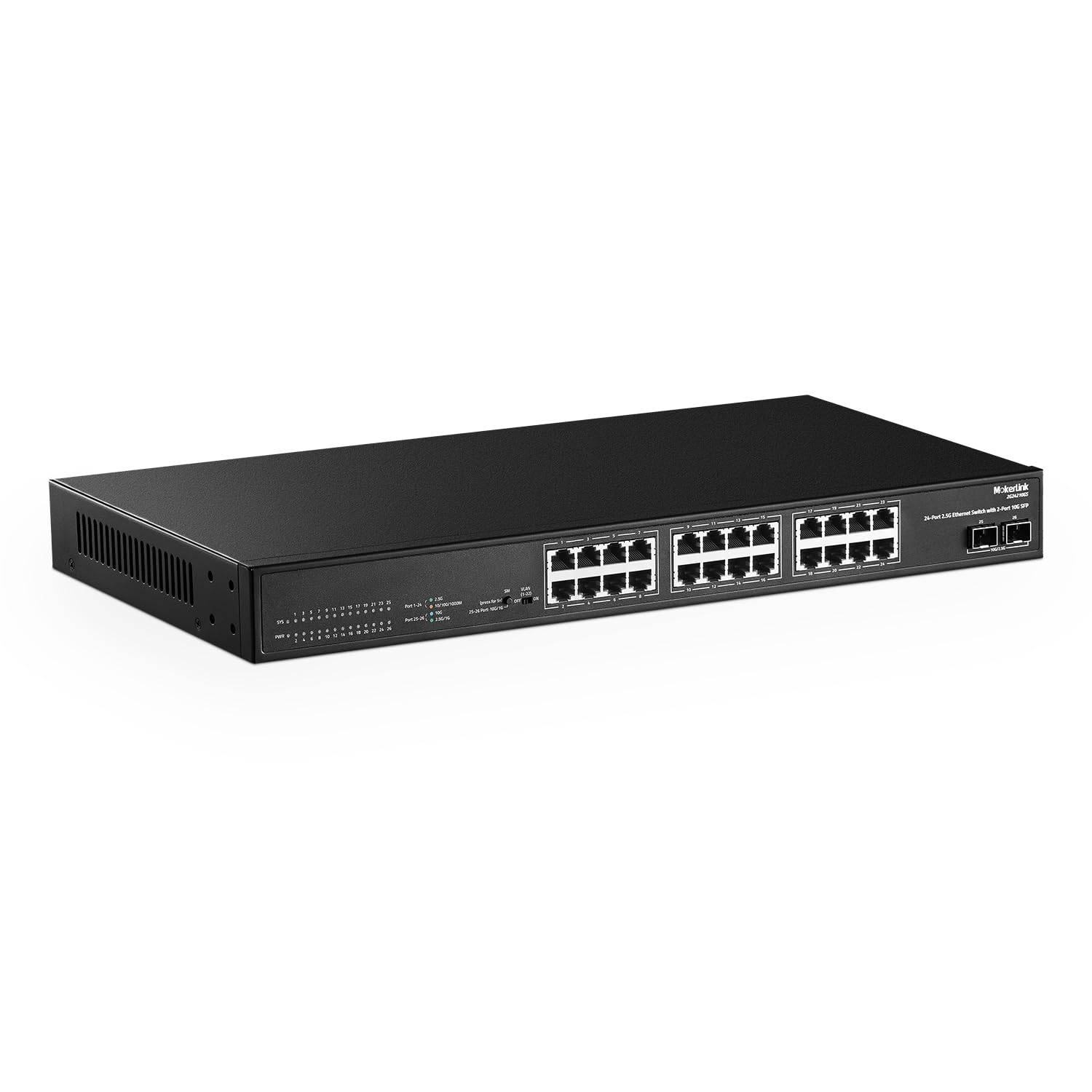 Mokerlink 24 Port 2.5G Ethernet Switch With 2X10G Sfp, 24 X 2.5G Base T Ports Compatible With 10/100/1000Mbps, Metal Unmanaged F