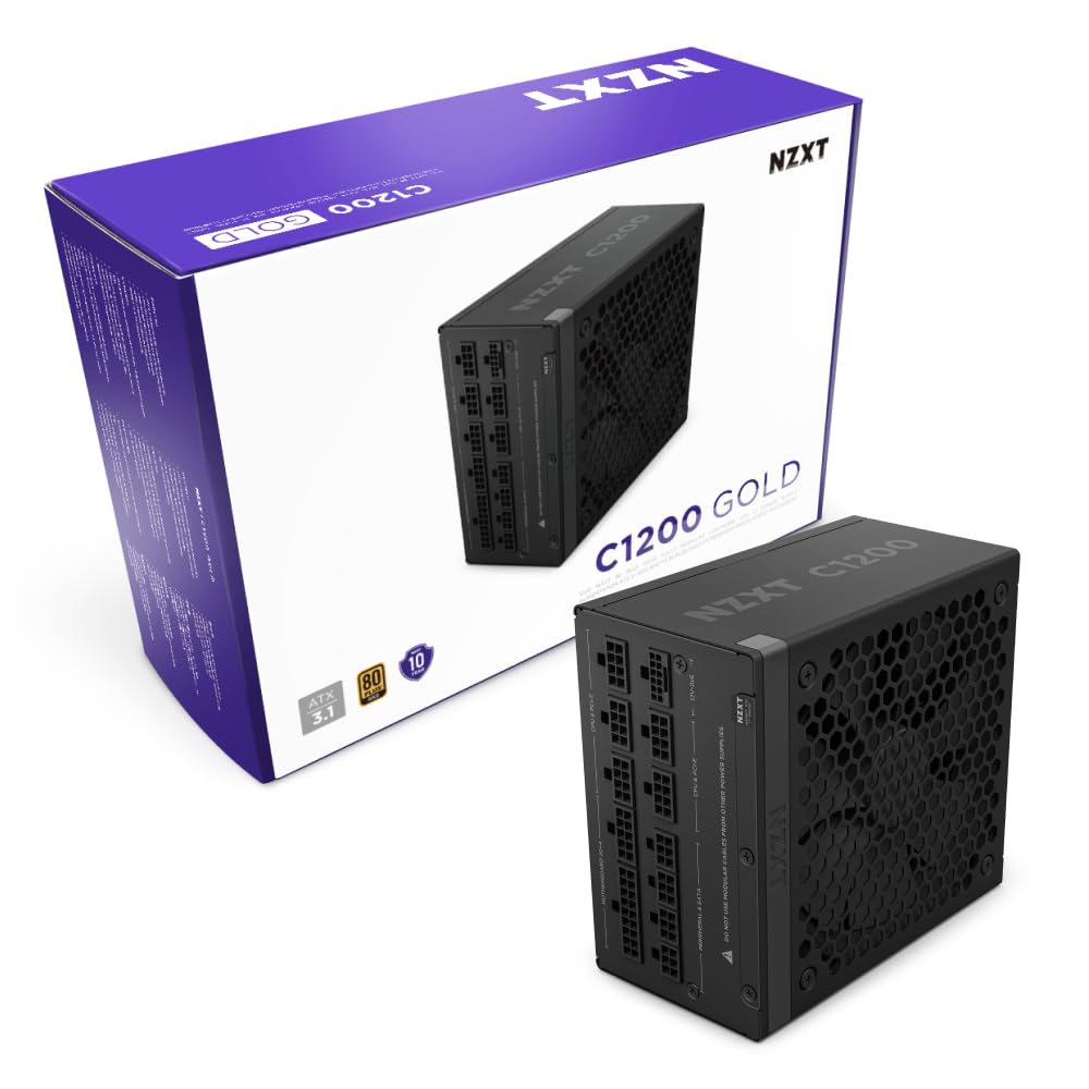 Nzxt C1200 Gold Atx 3.1   Fully Modular Low Noise Pc Gaming Power Supply   1200 Watts   80 Plus Gold   12V 2X6 Connector   Zero