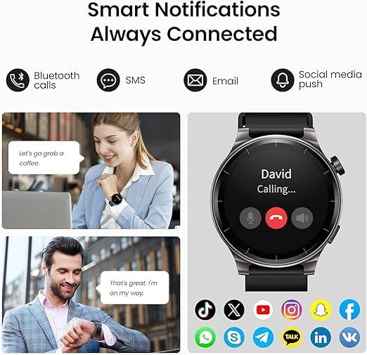 Tozo Amoled S5 Smart Watch (Answer/Make Calls), 1.43' Hd Screen For Men Women 100+ Sport Modes Fitness Watchs With Blood Oxygen/Sleep/Monitor, Ip68 Waterproof, Silicone Strap Black