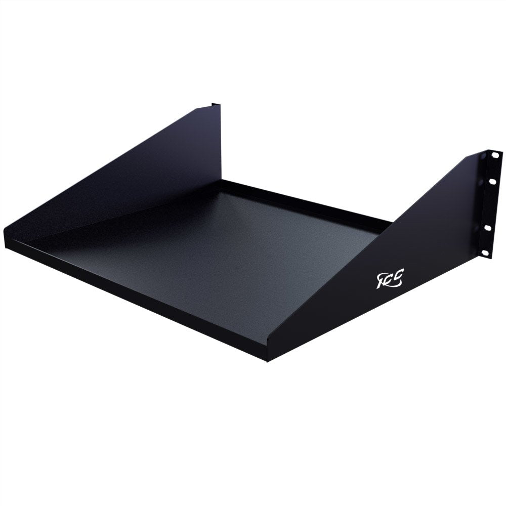 ICC 3U Server Rack Shelf, Heavy-Duty Steel Cantilever Trays with Solid Bottom for 19' Network Equipment Racks, 15' Deep, 75 lbs Capacity Each, Pack of 2, Black