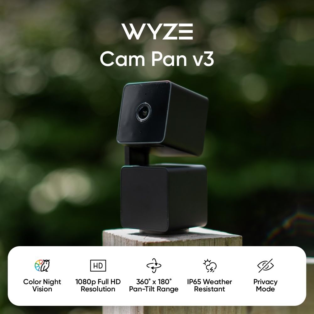 Wyze Cam Pan V3 Indoor/Outdoor Ip65 1080P 360 Pan/Tilt/Zoom Wifi Smart Home Security Camera, Motion Tracking For Baby/Pet, Color