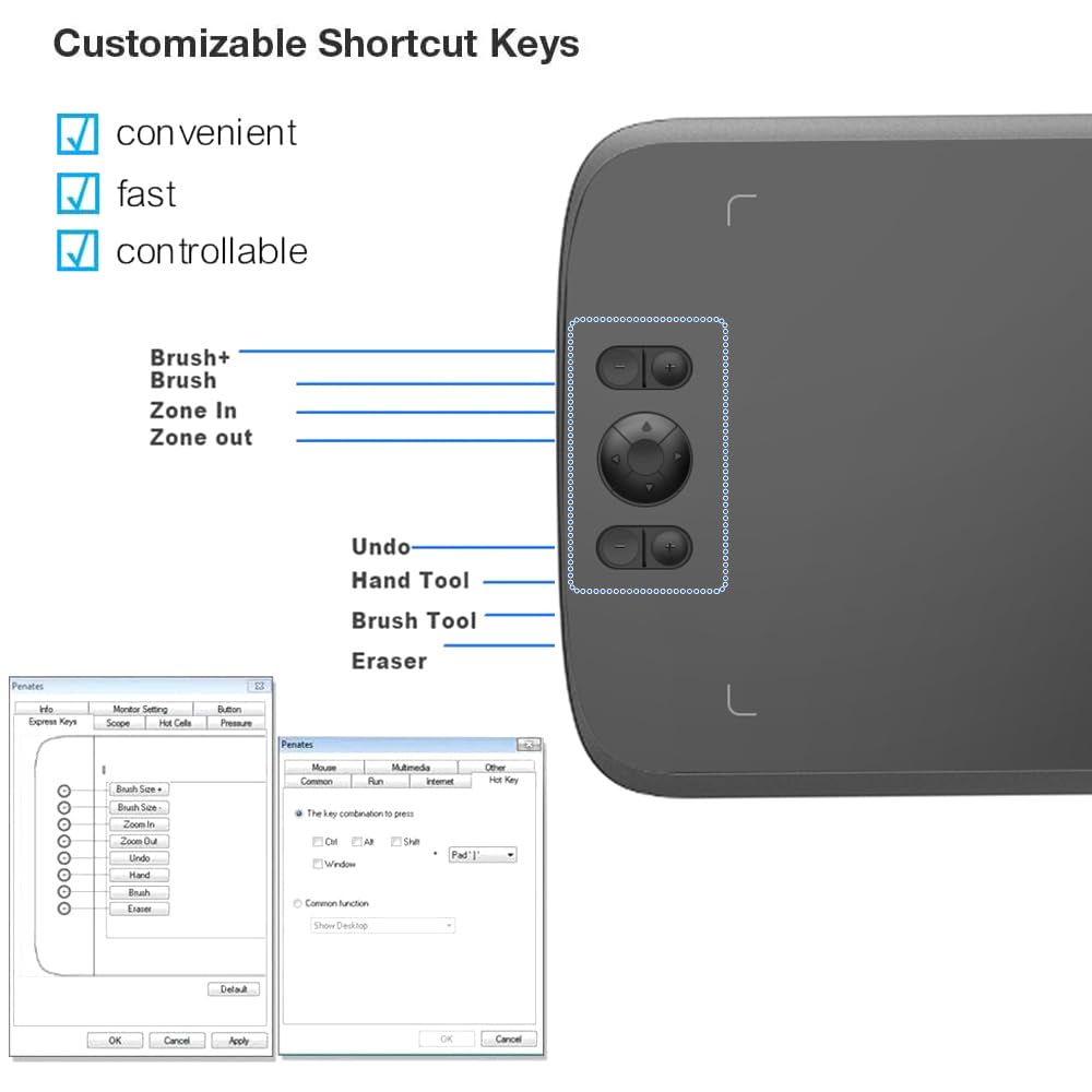 Ugee Graphics Drawing Tablet, M808 10X6.25 Inch Ultra Thin With 8 Customized Shortcut Keys, New Gen Battery Free Stylus Of 16K L