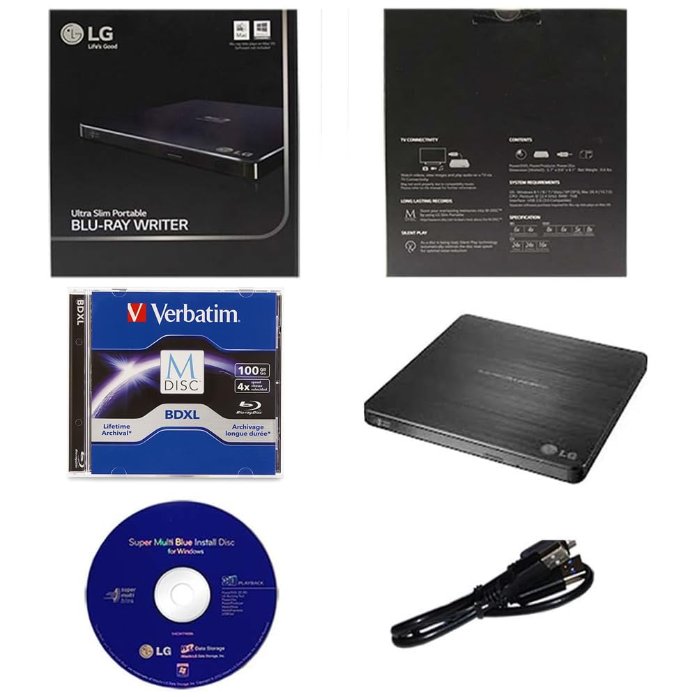 Lg 6X Wp50Nb40 Ultra Slim Portable Blu Ray Burner Bundle With 100Gb Bdxl Disc And Cyberlink Burning Software