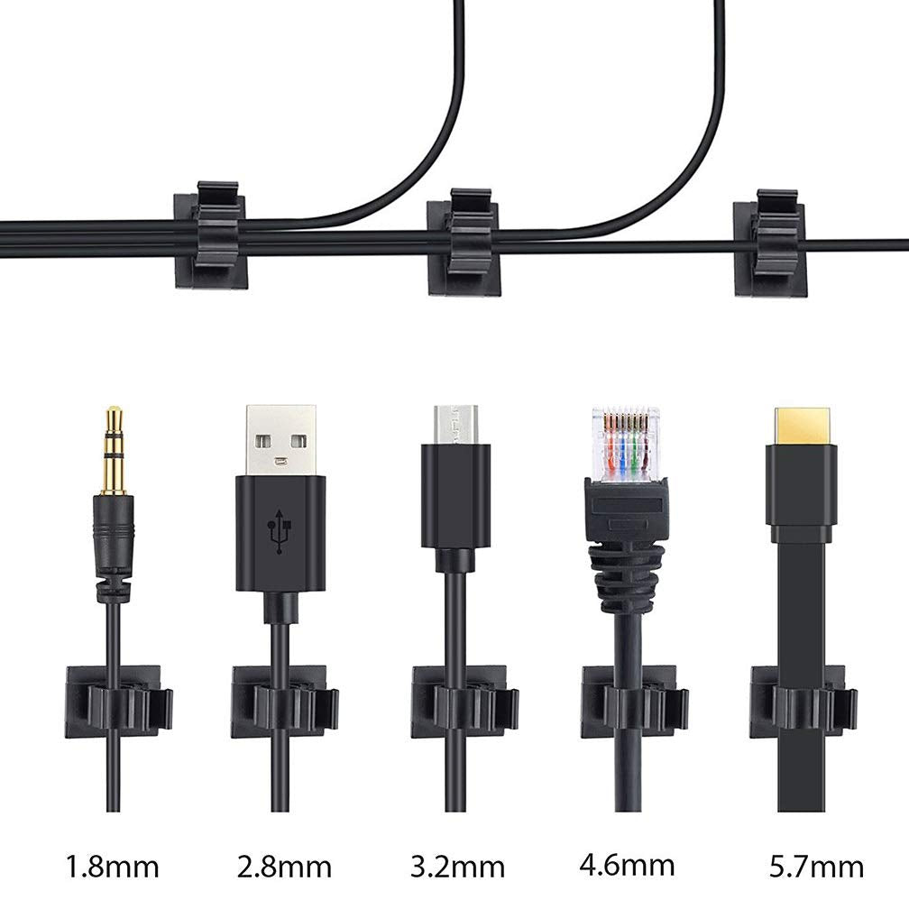 Viaky 30 Pcs Black Cable Wire Clips Adjustable Nylon Wire Holder Adhesive Cable Management Suitable For Maximum Diameter 0.5 Inc
