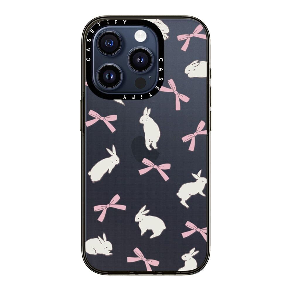 Casetify Compact Case For Iphone 15 Pro Max [2X Military Grade Drop Tested / 4Ft Drop Protection]   Rabbit Ribbon   Clear Black