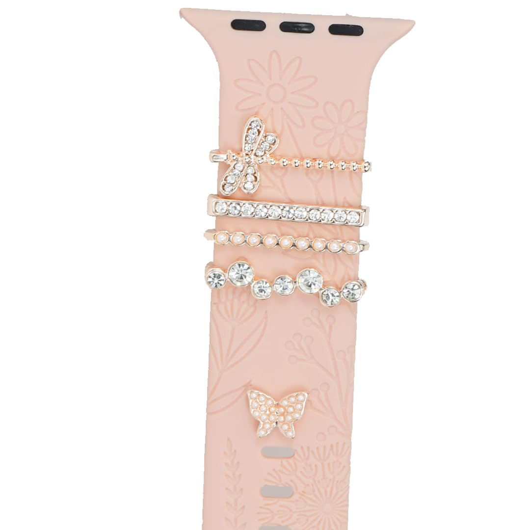 Esweuoom Women Dragonfly Butterfly Watch Band Charms For Apple 38Mm 40Mm 41Mm 42Mm 44Mm 45Mm 49Mm , Love Heart Silver Rose Gold 