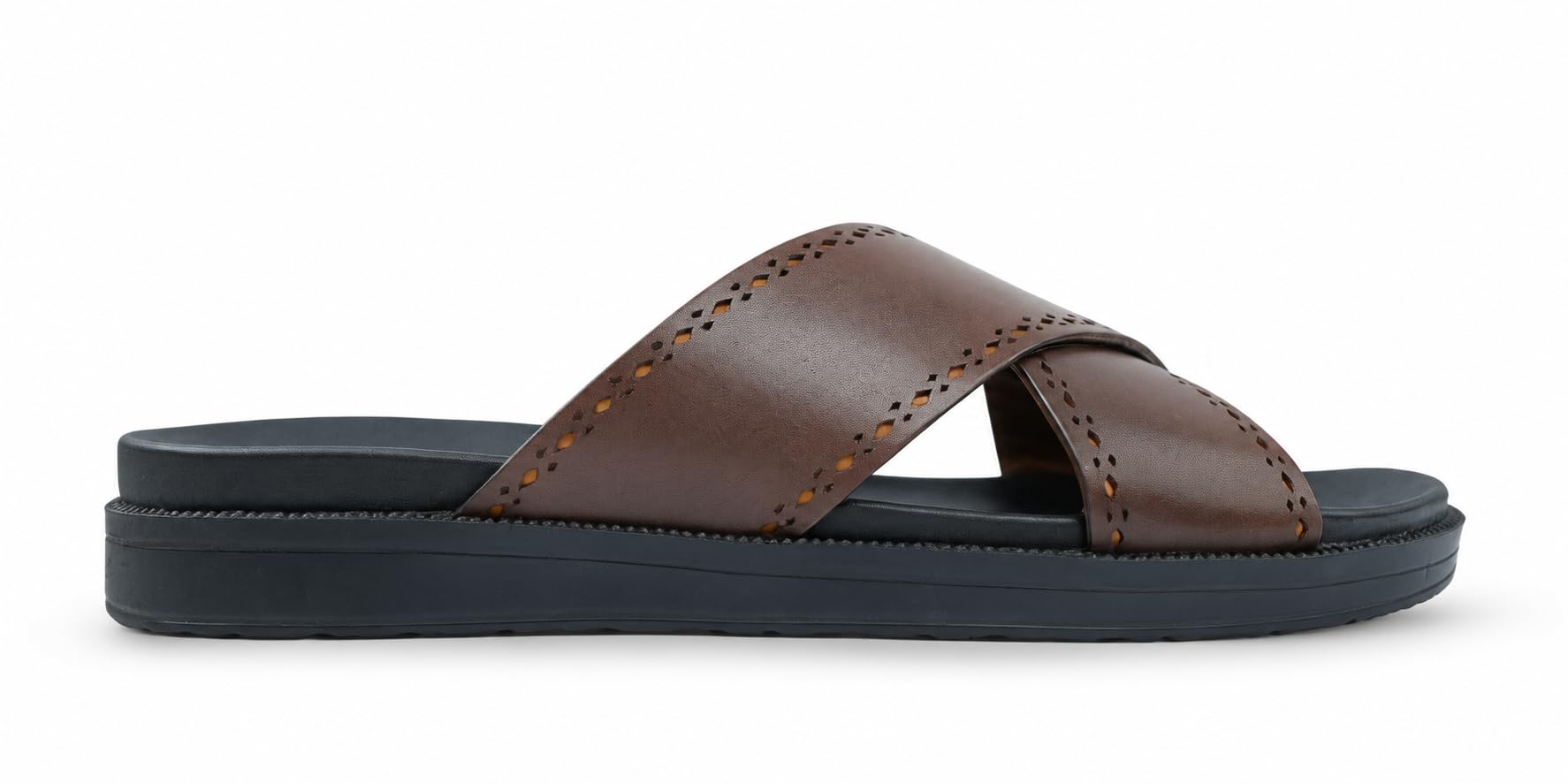 Rev_Up! Revup Juston Brogue X MenS Brown Leather Sandals Slides Slip On