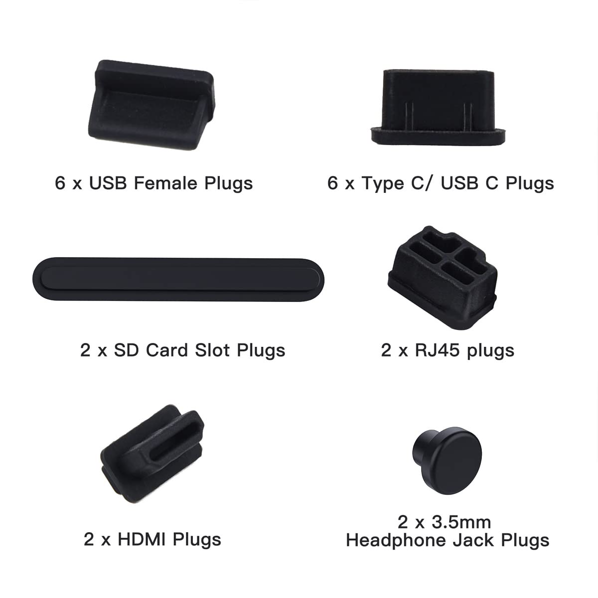 20 Pcs Usb Port Cover, 6 Types Silicone Laptop Ports Cover Dust Plugs Caps For Type C/Usb C, Usb Female Plug, Hdmi, Rj45, Sd Car