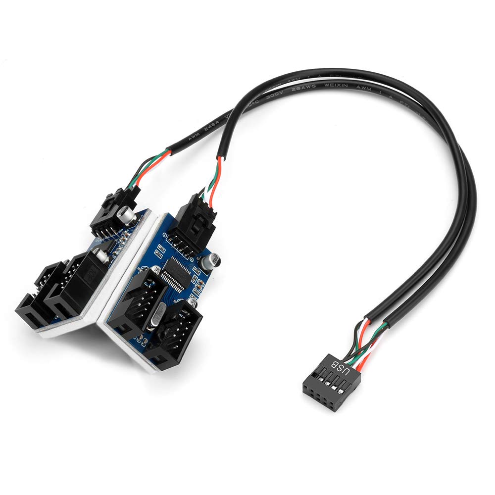 Rocketek 9Pin Usb Header Male 1 To 4 Female Extension Card Usb 2.0 Splitter Cable Connector For Motherboard, Adapter Port Multiplier For Cpu, Wifi Receiver, Fans, And Rgb Light �
