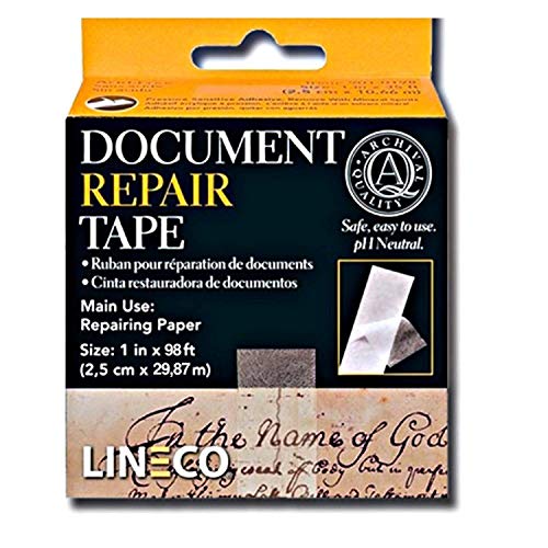 Lineco 1 Inch X 98 Feet. Archival Self Adhesive, Transparent Document Repair Tape With Neutral Ph. Pressure Sensitive. Non Yello