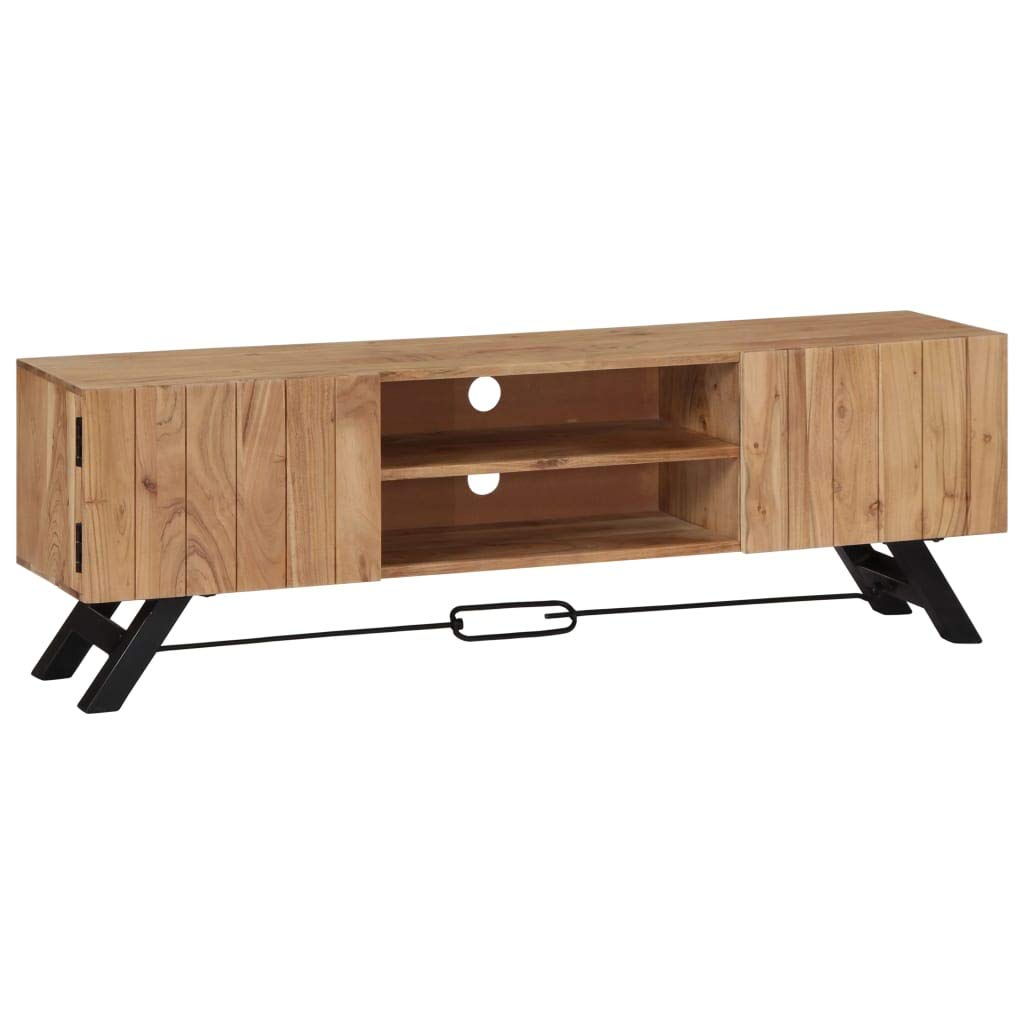 vidaXL TV Stand, Solid Acacia Wood TV Cabinet with Doors, Handcrafted Rustic Wood TV Stand with Compartments, Polished and Lacqu