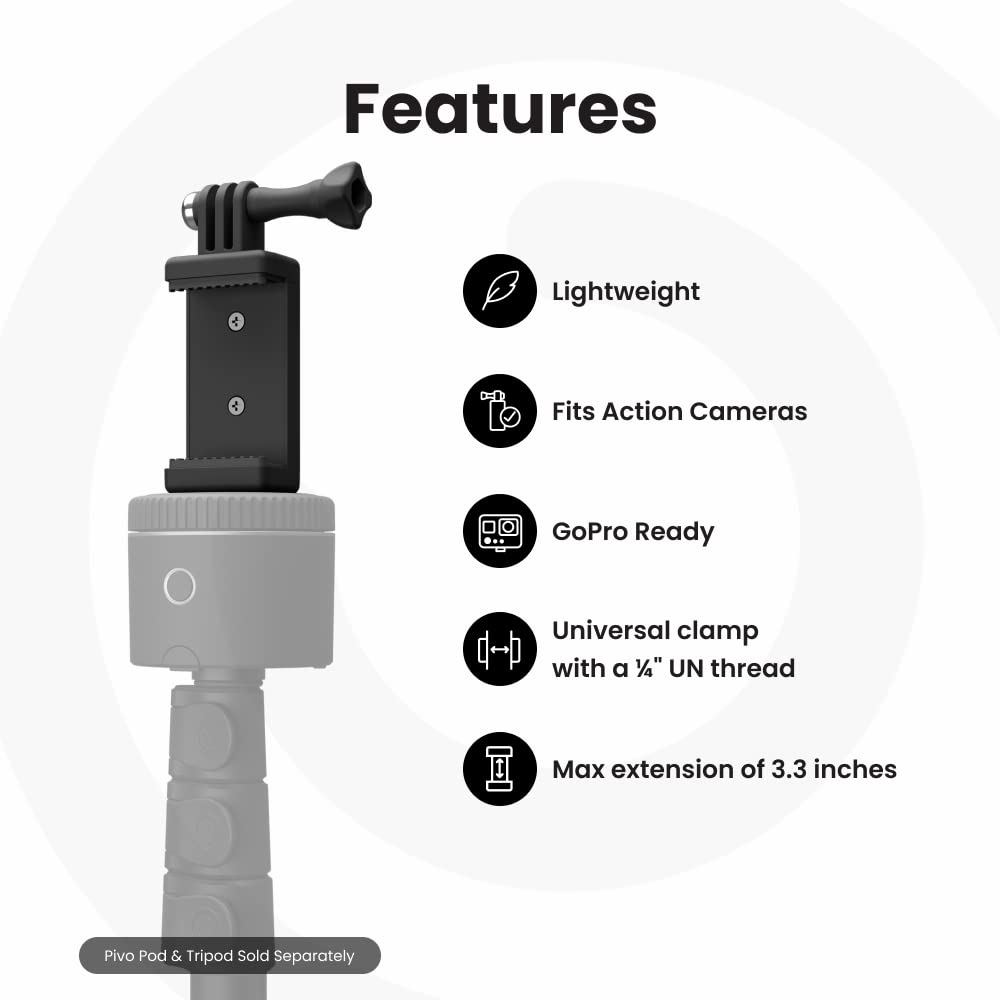 Pivo Action Mount Lightweight Smartphone Holder Stand With Universal Clamp Adapter  Inch Thread For Gopro And Action Or Mirrorle