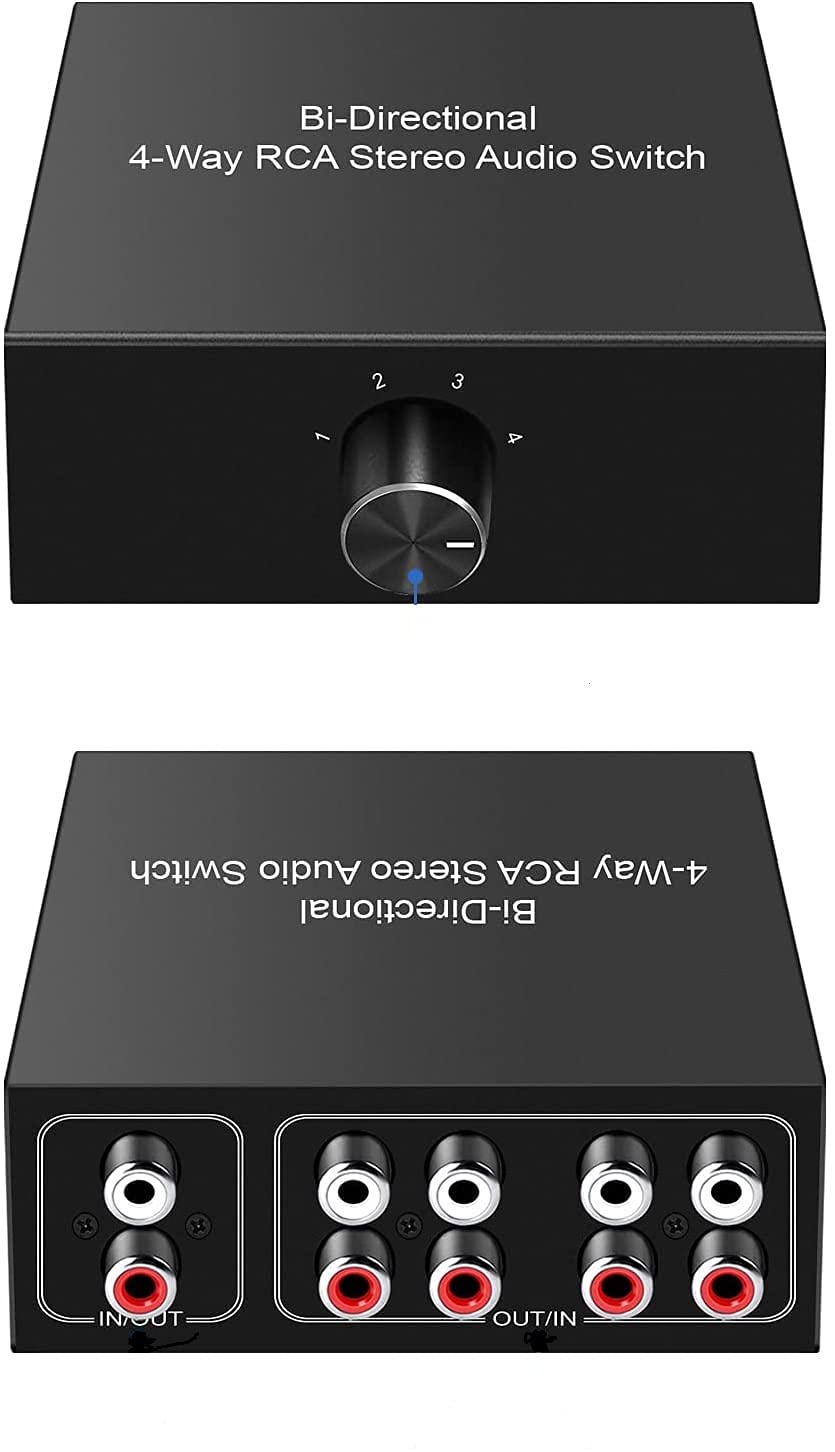 4 Port Bi Directional Audio Switcher, 4 Way Stereo L/R Sound Channel 1 In 4 Out Or 4 In 1 Out, L/R Sound Channel Audio Switch Splitter Rca Stereo Switch Selector For Dvd Stereo Speaker Cd Player