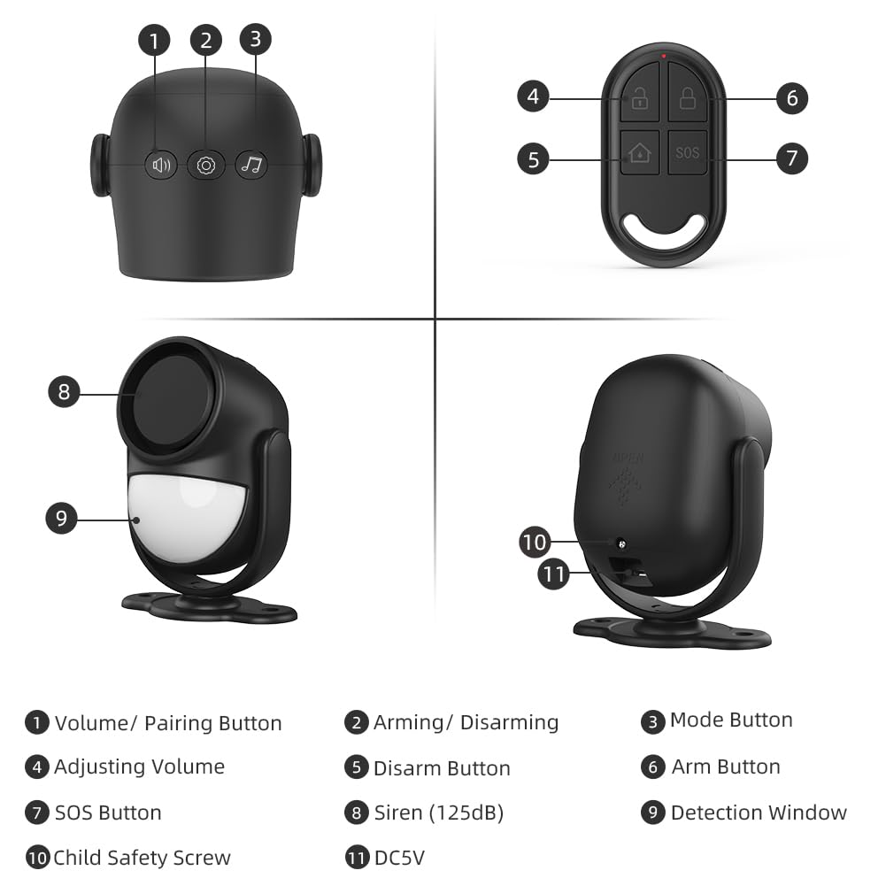 Luckydeer 125Db Loud Motion Sensor Alarm With 328Ft Remote Control(40Ft Pir Detector, 3*Aa Batteries), Indoor Wireless Infrared