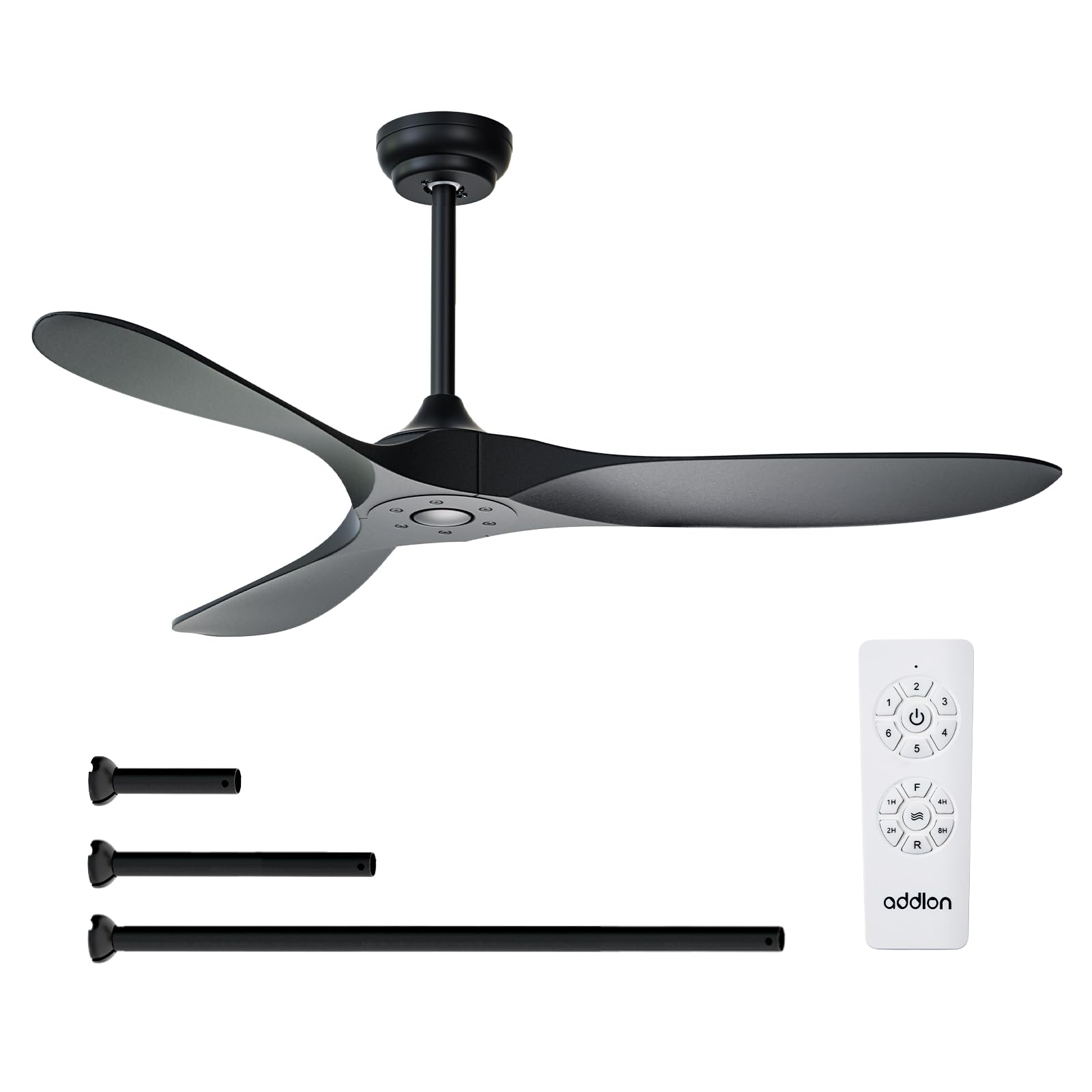 Addlon Outdoor Ceiling Fan No Light, 60 Inch Black Ceiling Fan With Remote Control, 6 Speeds, Reversible Dc Motor, Noiseless, Mo