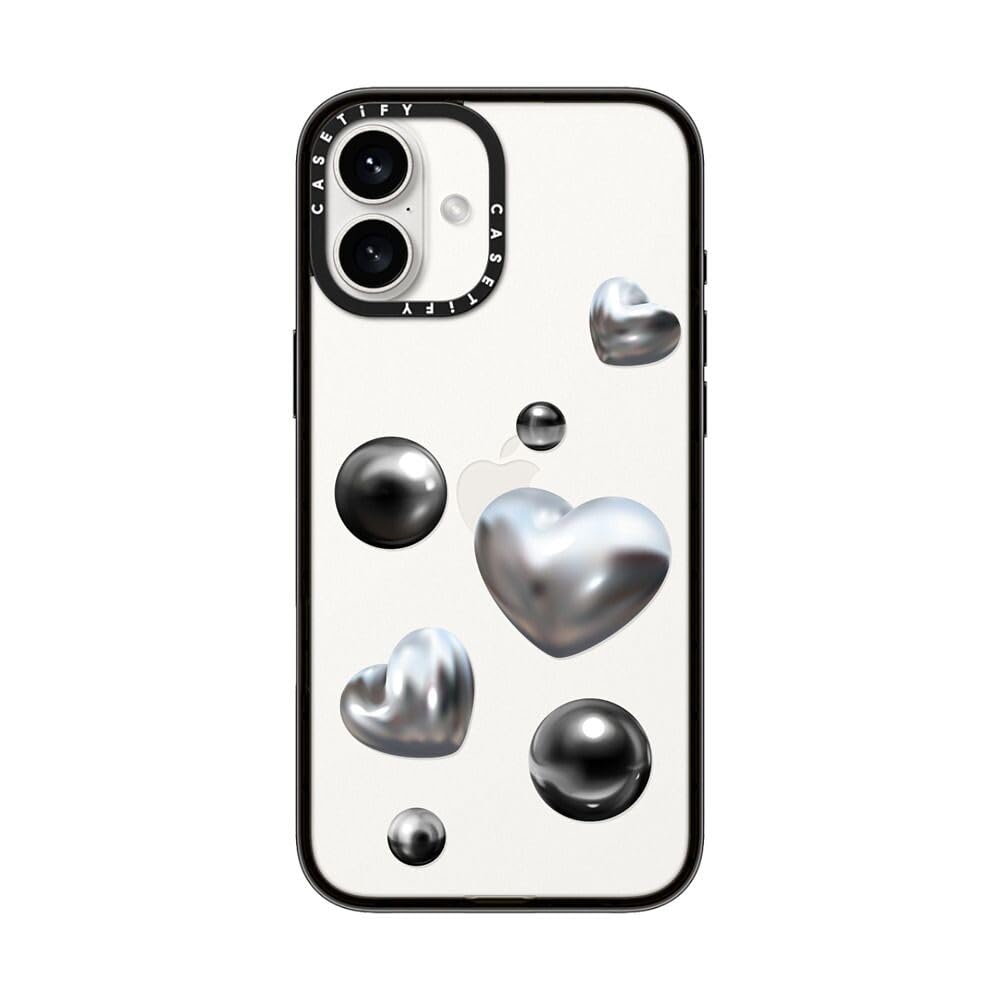 Casetify Compact Case For Iphone 16 Plus [Lightweight / 4 Ft. 2X Military Grade Drop Protection/Slim]   Chrome Love   Clear Blac