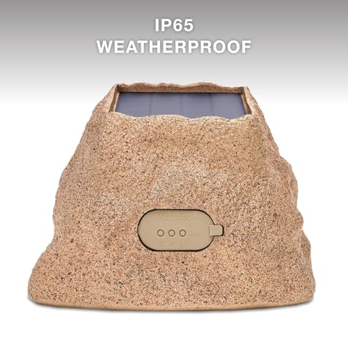 Victrola Rock Speaker Connect, Sand, Wireless Outdoor Speaker With Bluetooth 5.3, 22 Hour Battery Life, With Solar Charging, Lin