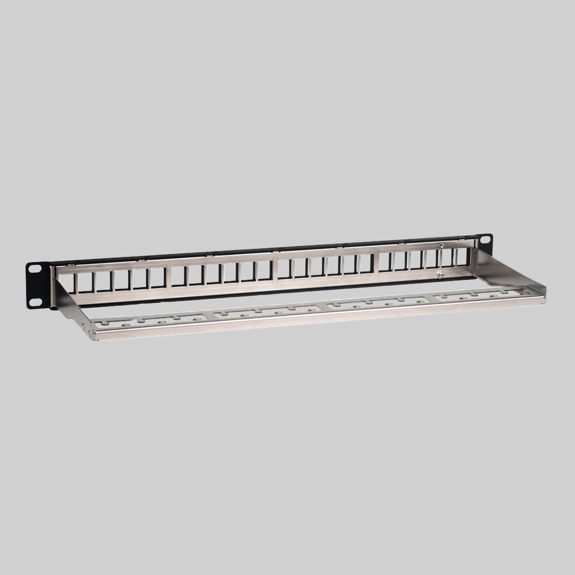 ICC 24 Port Blank Keystone Shielded 1U Patch Panel with 19� Rackmount Housing and Cable Support Bar for Slim Profile Keystone Jacks (Sold Separately), Protects Against EMI, UL Listed, IC107PPS6A