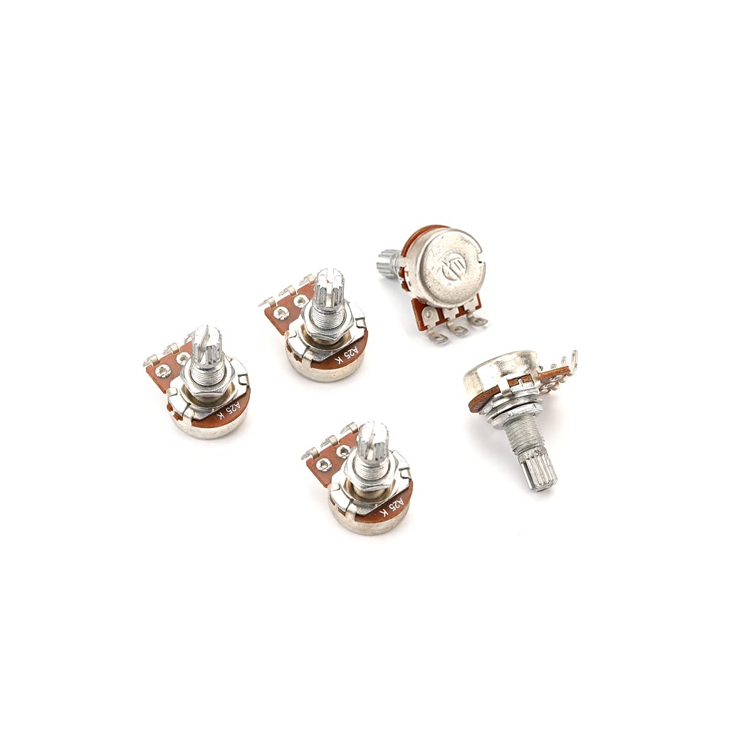 Alnicov 5 Pcs Guitar Pots 18Mm Split Shaft A25K Potentiometers Audio Taper Small Size