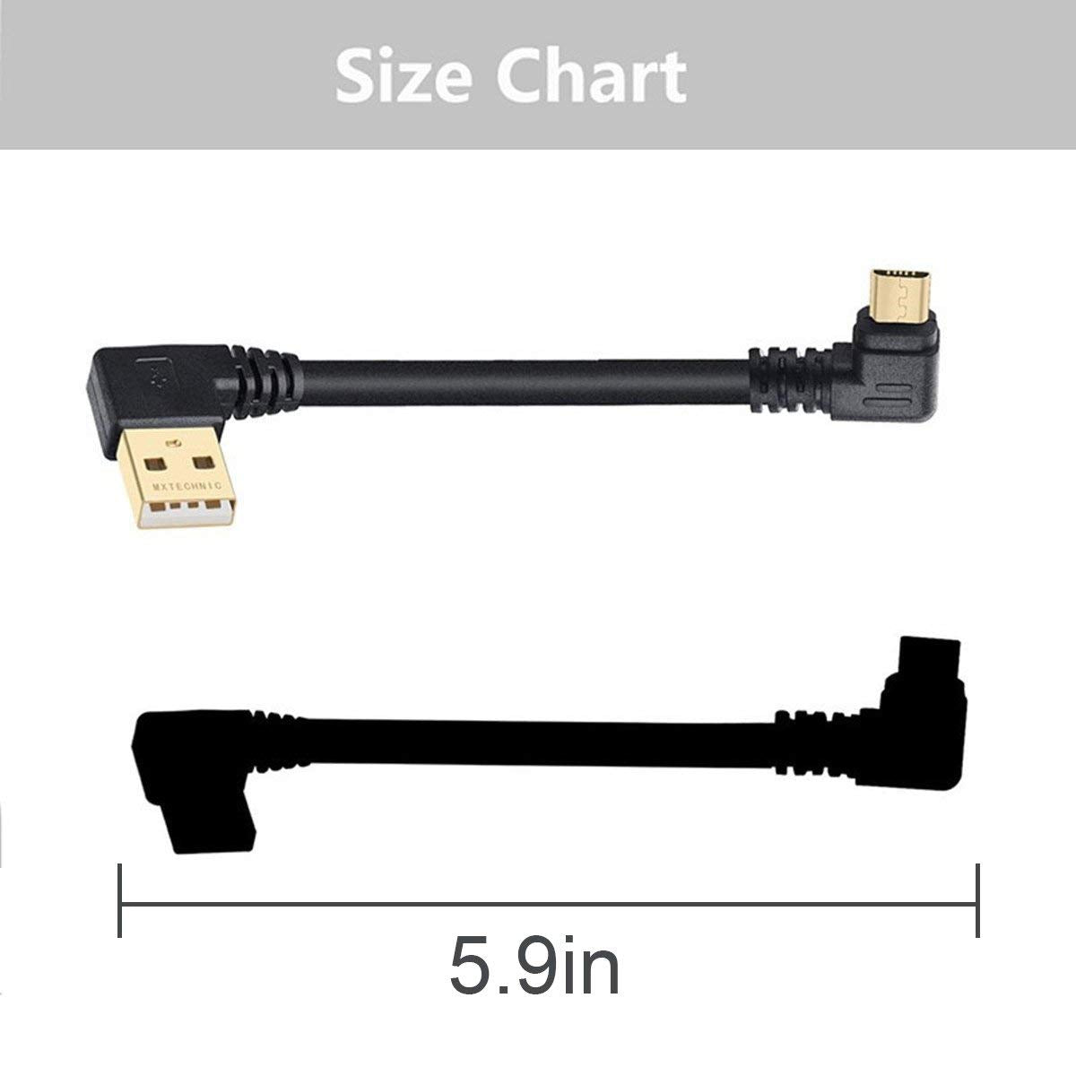 Mxtechnic Micro Usb Data Cable 5.9 Inch 90 Degree Left Angle Nickel Plated Short Usb 2.0 A Male 4 Pin To Left Angle Micro B 5 Pin For Syncing Charging Smartphones,Gps,External Hard Drives (3 Pack)