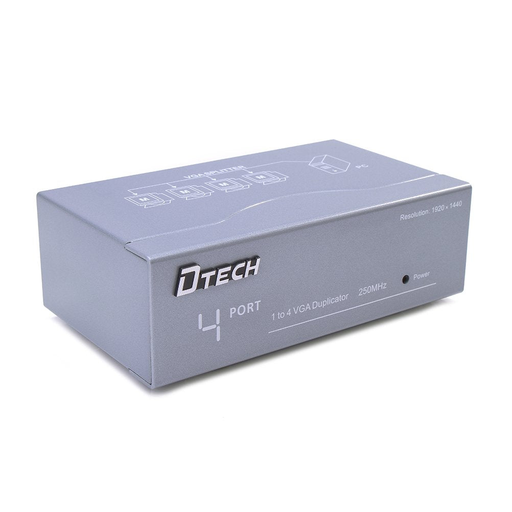 Dtech Powered 4 Port Vga Splitter Box Video Distribution Duplicator For 1 Pc To Multiple Monitors Projector
