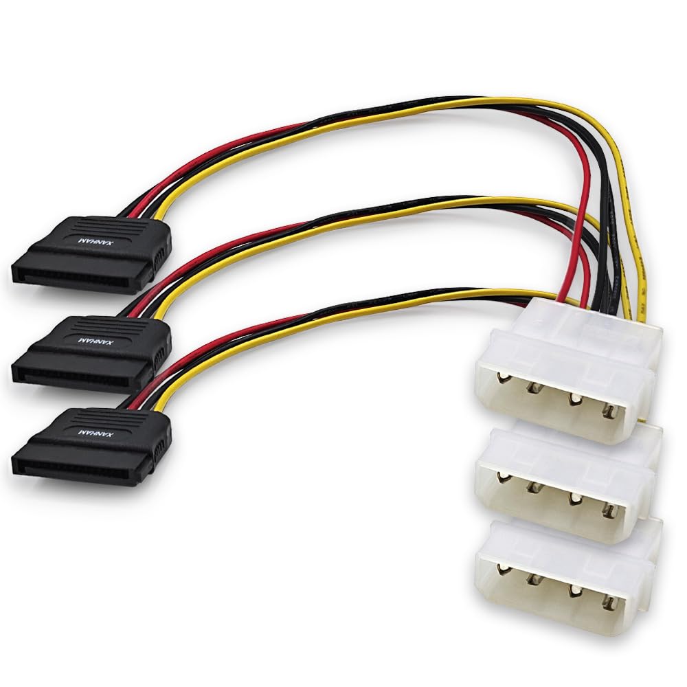 XANHAM 3Pack 7.8 Inch 4 Pin Molex to SATA Power Cable, IDE 4Pin Male to SATA 15 Pin Female Power Adapter Cable