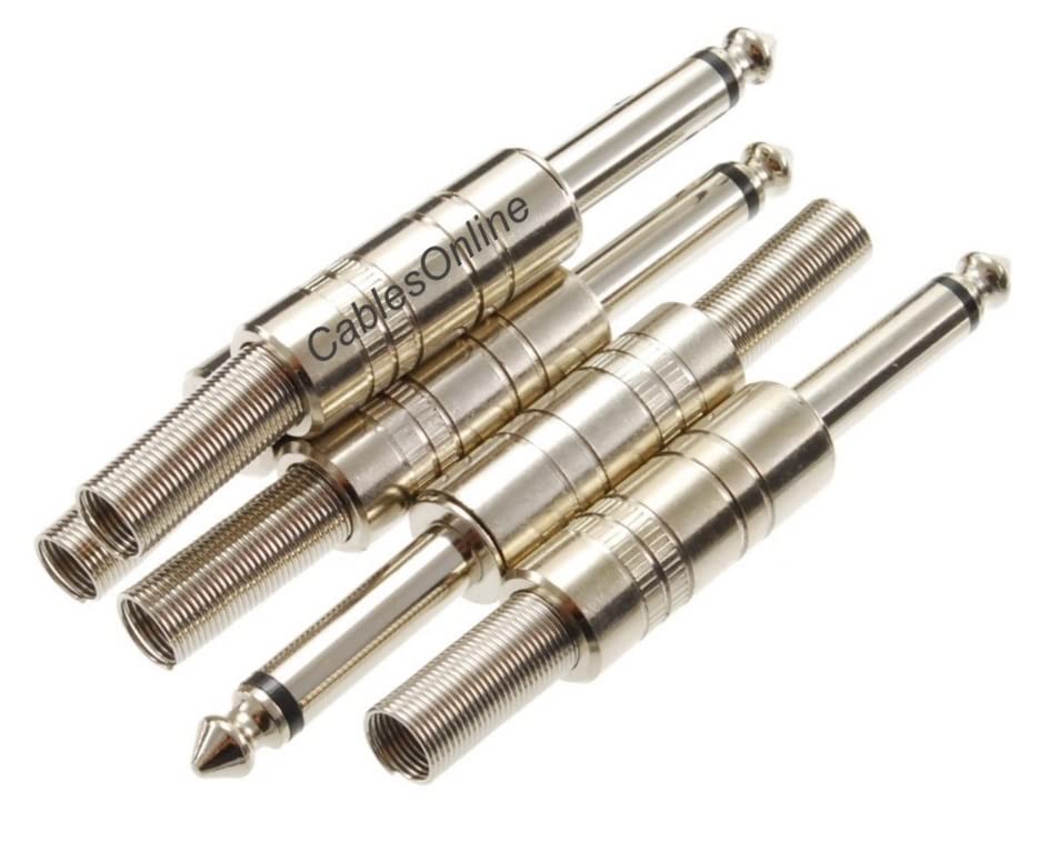 CablesOnline 10-Pack 1/4 Mono TS 6.3mm Metal Solder-Type Male Connector w/Spring Relief, CN-026-10