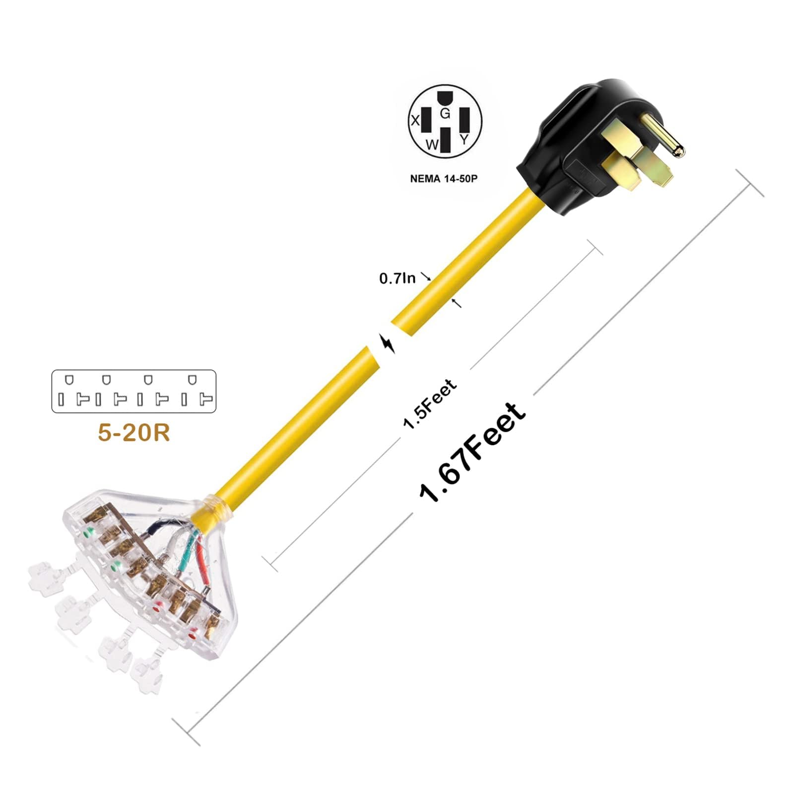 50 Amp To 20 Amp Adapter 110 Rv Distribution Nema 14 50P 4 Prong Male To 4X 5 20R Household Outlet Female With Dust Protection C