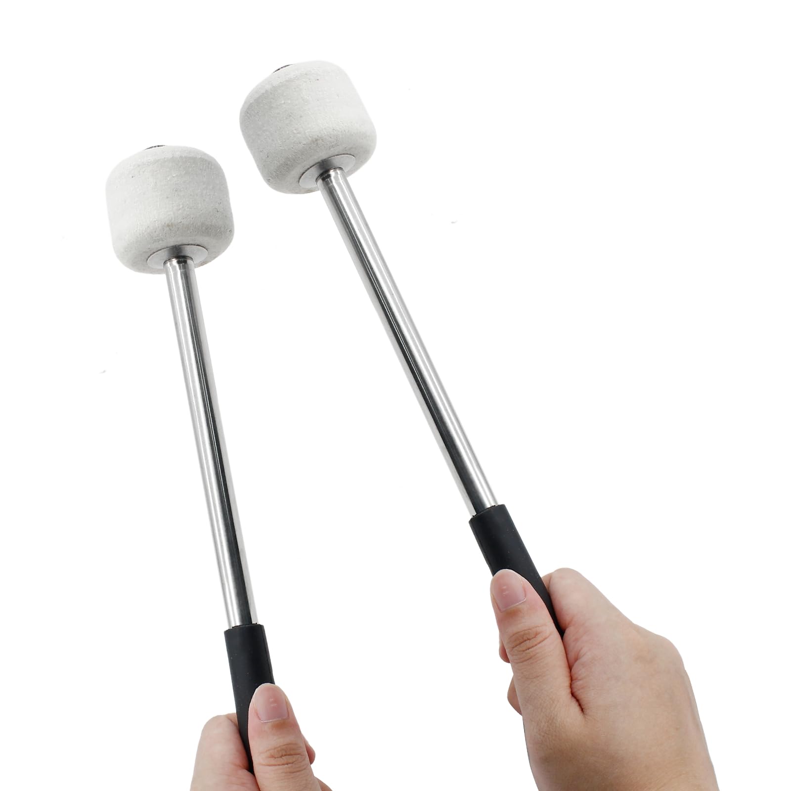 Luomorgo 2 Pcs Marching Bass Drum Mallets, Wool Felt Drum Mallets Percussion With Stainless Steel Handle, 12 Inch Drum Mallets S