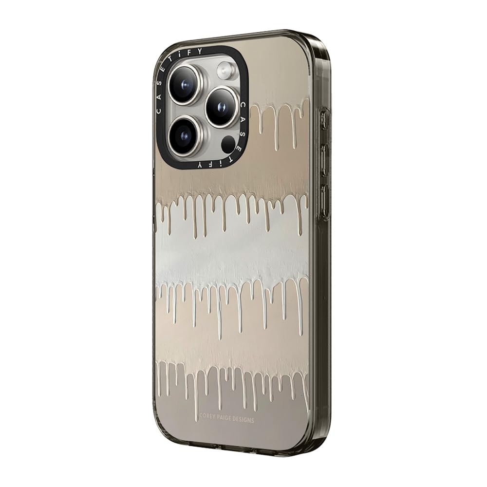 Casetify Compact Case For Iphone 15 Pro Max [2X Military Grade Drop Tested / 4Ft Drop Protection]   Tan Painted Drips   Clear Bl