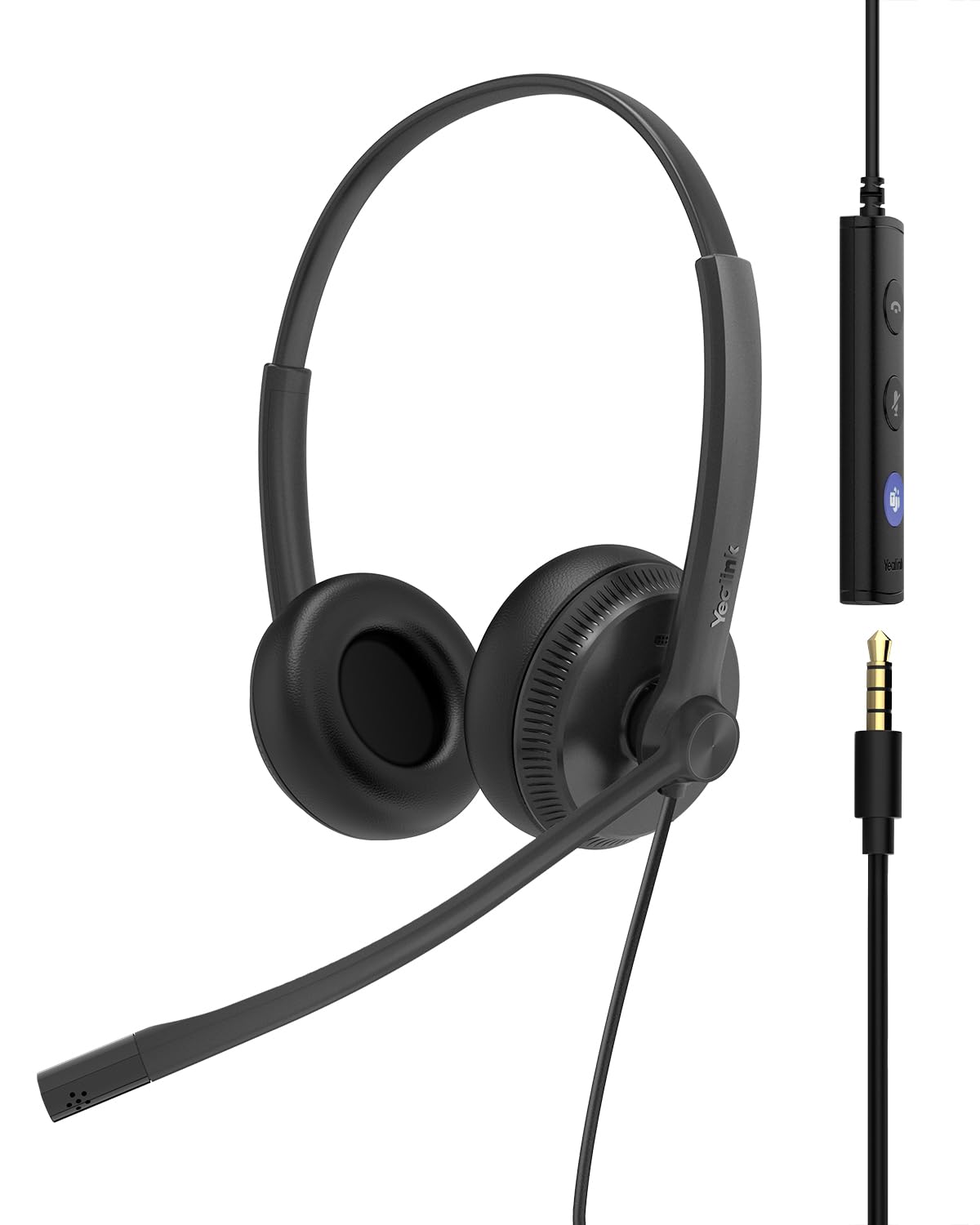 Yealink Uh34 Usb Headset With Mic,Usb-A 3.5Mm Jack Wired Headphones With Noise Cancelling Microphone,In-Line Control For Mac Pc 