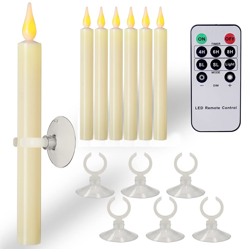 Sharemoon Window Candles Flickering Battery Operated With Remote And Timer, 6 Pack Electric Flameless Taper Candles With Magneti
