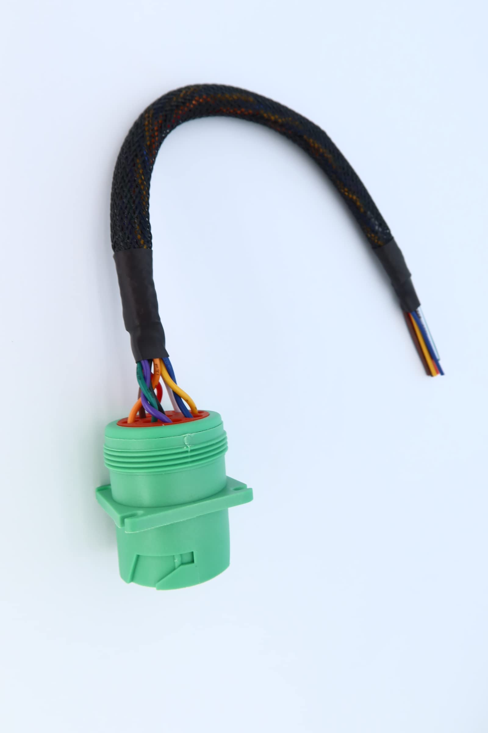 Type 2 Green J1939 Pigtail Cable Female 9Pin To Open End Flange 1Ft