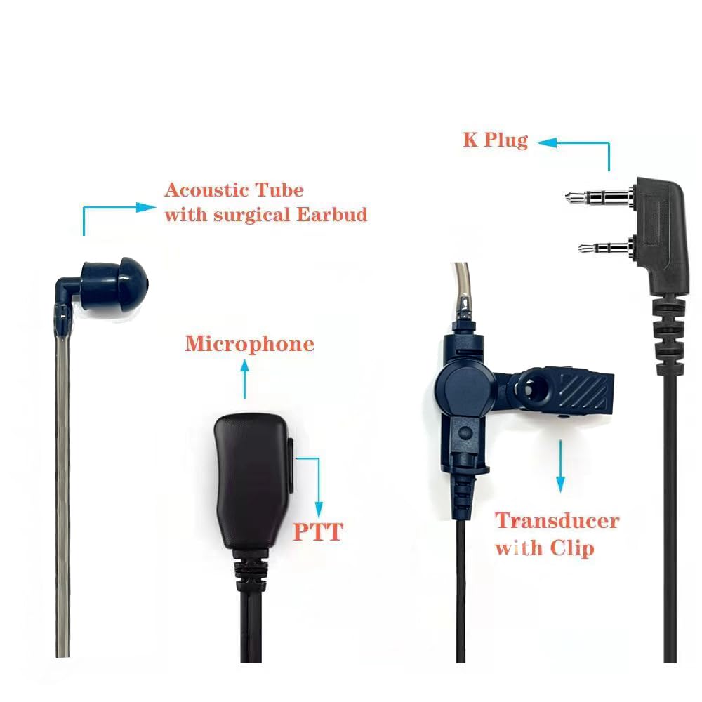 Covert Air Acoustic Tube Earpiece With Mic For Baofeng Uv 5R Two Way Radio, Surveillance Headset And Ptt Compatible With Walkie