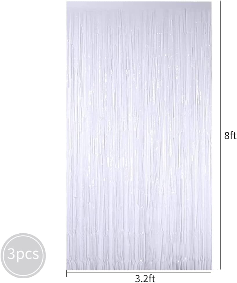 Toniful 3Pcs White Door Streamers,White Photo Booth Backdrop Metallic Streamers White Foil Fringe Curtains For Birthday,Christma