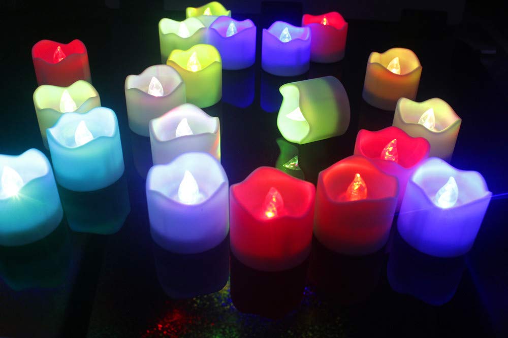 Topstone Multi Color Remote Control Tea Lights,Battery Powered Votive Candles With Timer,Flickring Flameless Candles For Wedding