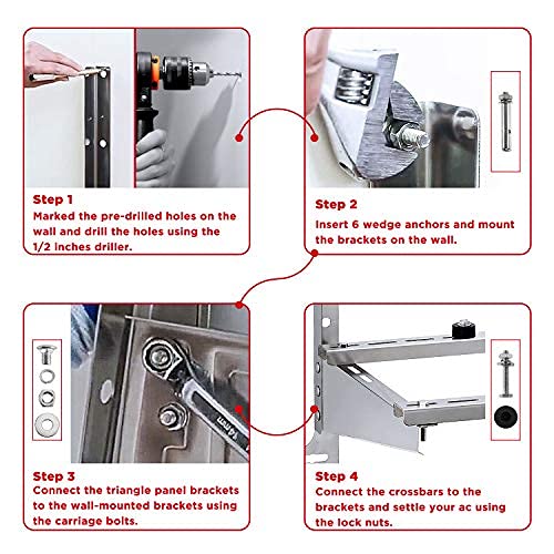 Turbro Wall Mount Stand For Mini Split Ductless Air Conditioner Heat Pump System, Sturdy Stainless Steel Bracket W/Dual Cross Ba