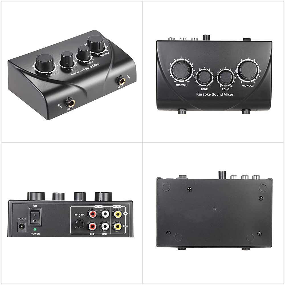 Btuty Karaoke Sound Mixer Dual Mic Inputs Audio Mixer Headphone Amplifier 2 Channel Mixer With Cable N 1 Black Color
