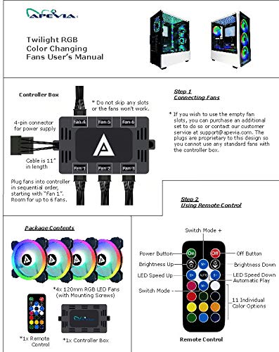 Apevia Tl4 Rgb Twilight 120Mm Silent Dual Ring Rgb Color Changing Led Fan For Gaming With Remote Control, 28X Leds & 8X Anti Vib
