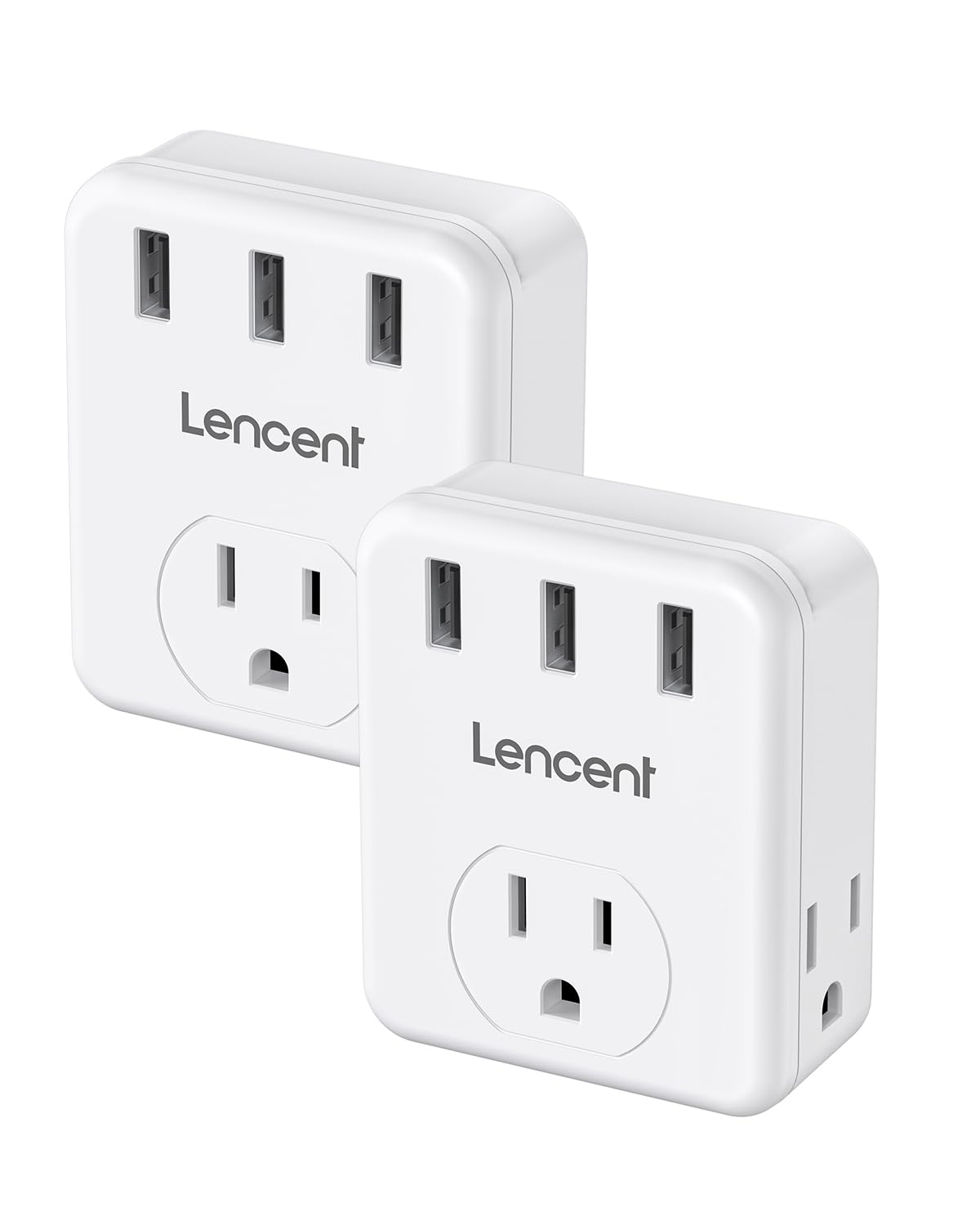 Lencent Multi Plug Outlet Extender, 2 Pack, 3 Outlets Splitter With 3 Usb Ports, Usb Brick, Wall Charger, 3 Prong Power Charging
