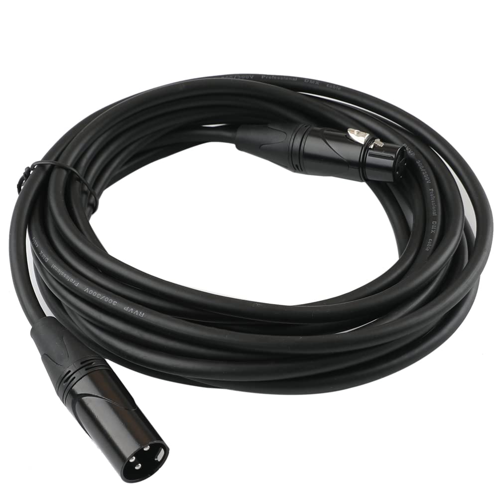 Mfl. 15 Ft Dmx Cable 3 Pin Xlr Male To Female Connector Wires For Stage Lighting Dj Lights 22 Awg 110 Ohms, Black Connector, Pac
