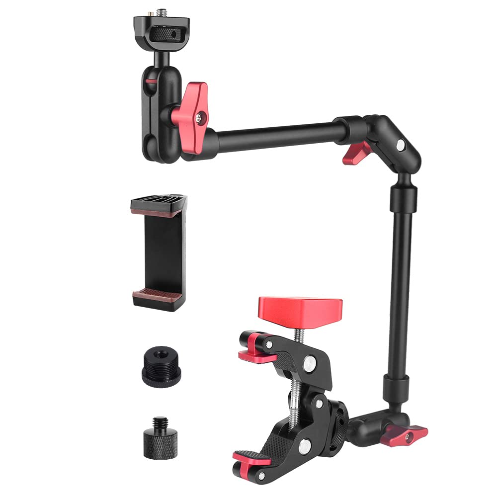 Magic Arm Camera Mount Super Clamp, 22Inch Mic Boom Arm Camera Clamp Mount With Phone Holder And 3/8'' 5/8'' Screw Adapters, Art