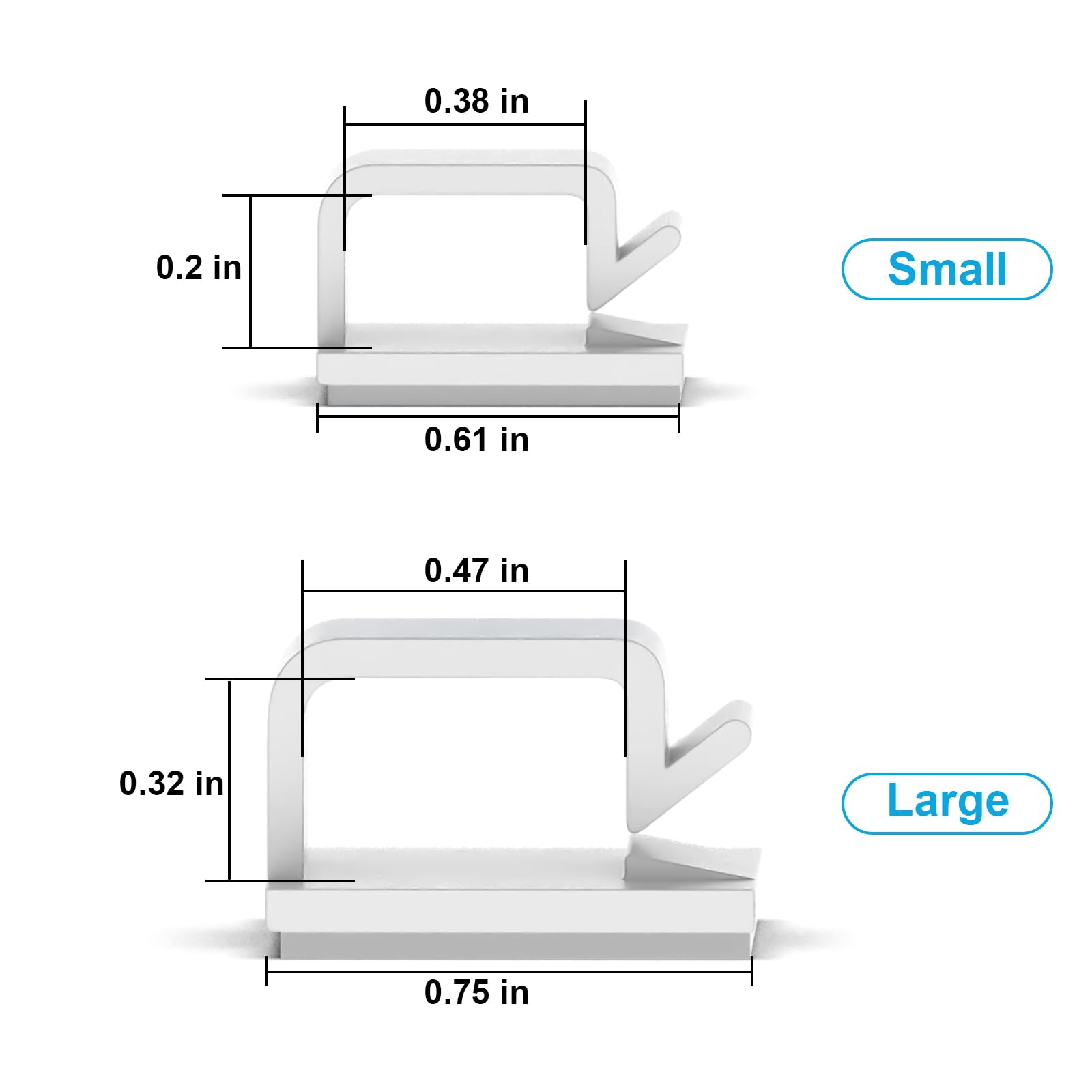 100 Pcs Outdoor Light Clips Clear (Small & Large), Adhesive Cable Clips For Wall Wire Holder Cable Management Cord Organizer, Ch
