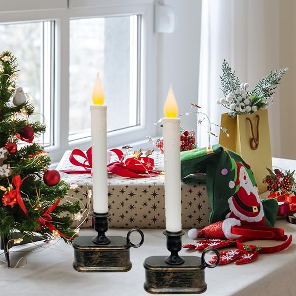 Bokoiuu 4 Pack Christmas Window Candle Lamps, Flameless Flicker Led Lights And Bronze Base, Battery Powered Window Candle Fit Ca