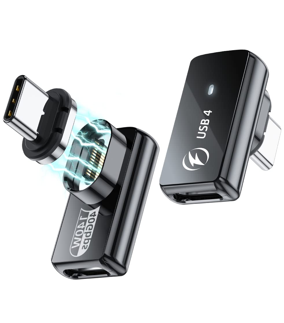 Hancenda Usb Type C Magnetic Adapter 2Pack, 24Pins 90 Degree Usb C With Pd 140W Charge 40Gbps 8K 60Hz Video Usb4 For Thunderbolt 3/4 Macbook Pro/Air Phone And More Devices