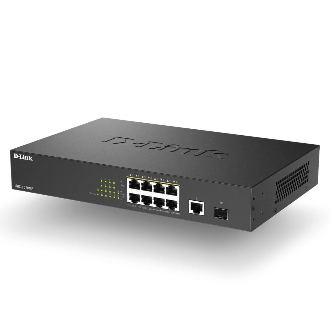D Link Poe Switch, 8 10 Port Unmanaged W/ 1 Gigabit Ethernet Port & 1 Sfp Uplink Port, 125W Poe Budget Fanless Rackmount Plug N