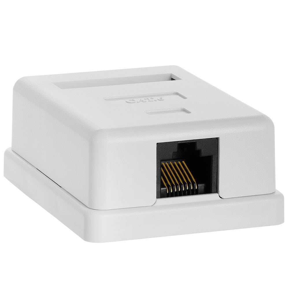Cmple - 1 Port Cat6 Surface Mount Box, RJ45 Cat6 Single Port Surface Mount Box for Ethernet Cables, Screws and Double-Side Tape 