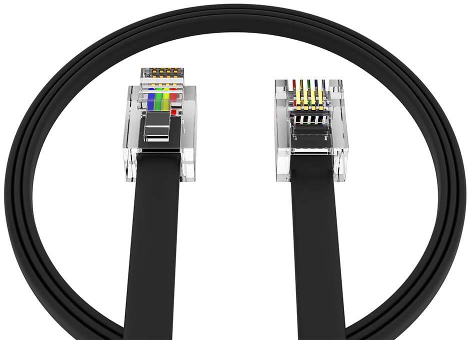 Amzdeals 2 Pack 3 Feet Black Telephone Cable 6P4C Rj11 Male To Male, Made In Usa Pro Grade Phone Line Cord