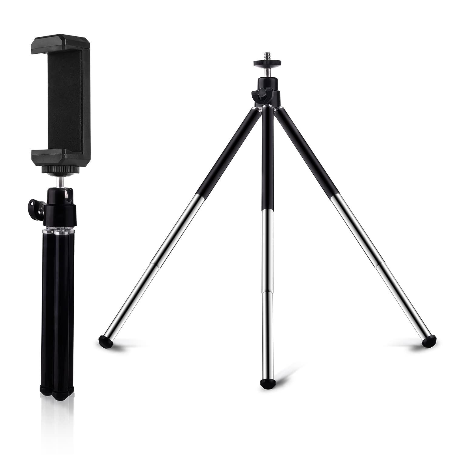 Mini Tripod For Webcam And Phone, 12.4 Inch Metal Extendable Webcam Stand With Phone Holder, Small Tripod For Desk