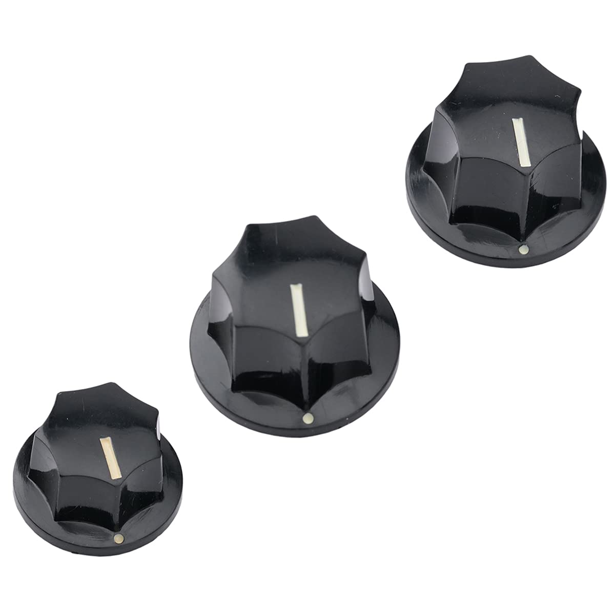 Musiclily Pro Metric Size 18 Spline Jazz Bass Knobs For Asia Import Bass Split Shaft Pots, Black (Set Of 3)